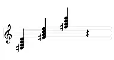 Sheet music of F# m7b5 in three octaves